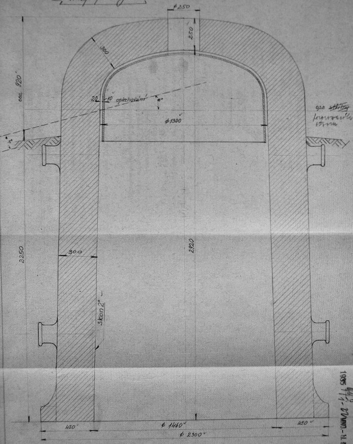 Rys. 11 – Pierwszy projekt kopuły dla obserwatora artylerii (bez uzbrojenia), sporządzony przez ŘOP w październiku 1935 r. uwzględniał wewnętrzny pancerz przeciwodpryskowy.